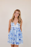 Blue Palm Tree Swing Mini Dress
