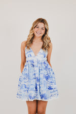 Blue Palm Tree Swing Mini Dress