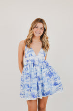 Blue Palm Tree Swing Mini Dress
