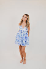 Blue Palm Tree Swing Mini Dress