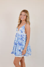 Blue Palm Tree Swing Mini Dress