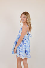 Blue Palm Tree Swing Mini Dress