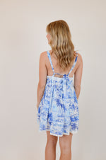 Blue Palm Tree Swing Mini Dress