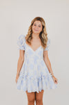 Blue Balloon Floral Ruffle Sleeve Mini Dress