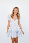 Blue Balloon Floral Ruffle Sleeve Mini Dress