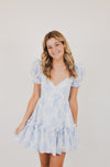 Blue Balloon Floral Ruffle Sleeve Mini Dress