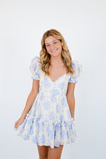 Blue Balloon Floral Ruffle Sleeve Mini Dress