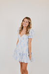Blue Balloon Floral Ruffle Sleeve Mini Dress