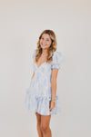 Blue Balloon Floral Ruffle Sleeve Mini Dress