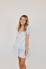 Blue Balloon Floral Ruffle Sleeve Mini Dress