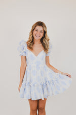 Blue Balloon Floral Ruffle Sleeve Mini Dress