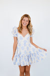 Blue Balloon Floral Ruffle Sleeve Mini Dress