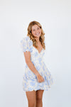 Blue Balloon Floral Ruffle Sleeve Mini Dress