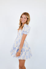 Blue Balloon Floral Ruffle Sleeve Mini Dress