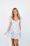 Blue Balloon Floral Ruffle Sleeve Mini Dress