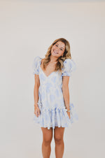 Blue Balloon Floral Ruffle Sleeve Mini Dress