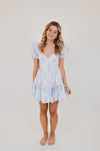 Blue Balloon Floral Ruffle Sleeve Mini Dress