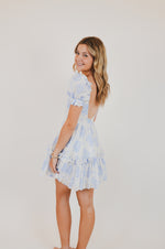 Blue Balloon Floral Ruffle Sleeve Mini Dress