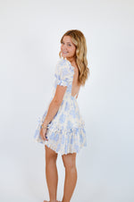 Blue Balloon Floral Ruffle Sleeve Mini Dress