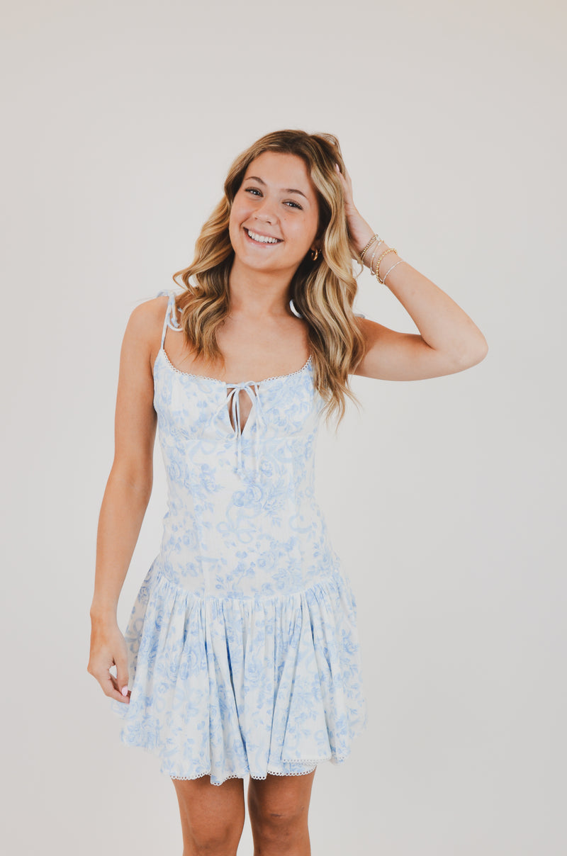 Blue Square Neck with Tie Straps