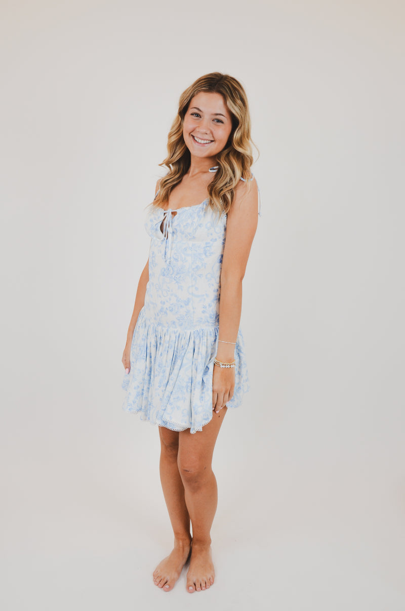Blue Square Neck with Tie Straps