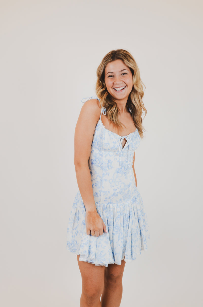 Blue Square Neck with Tie Straps