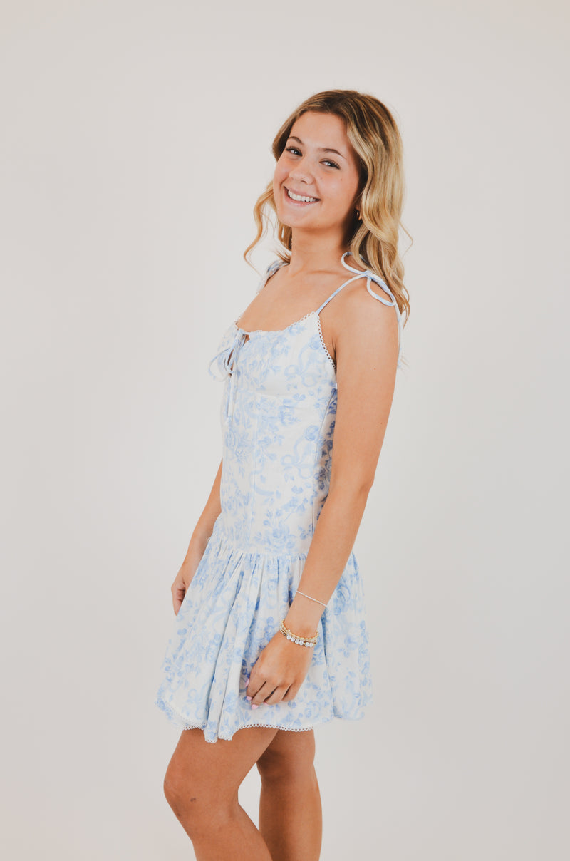 Blue Square Neck with Tie Straps