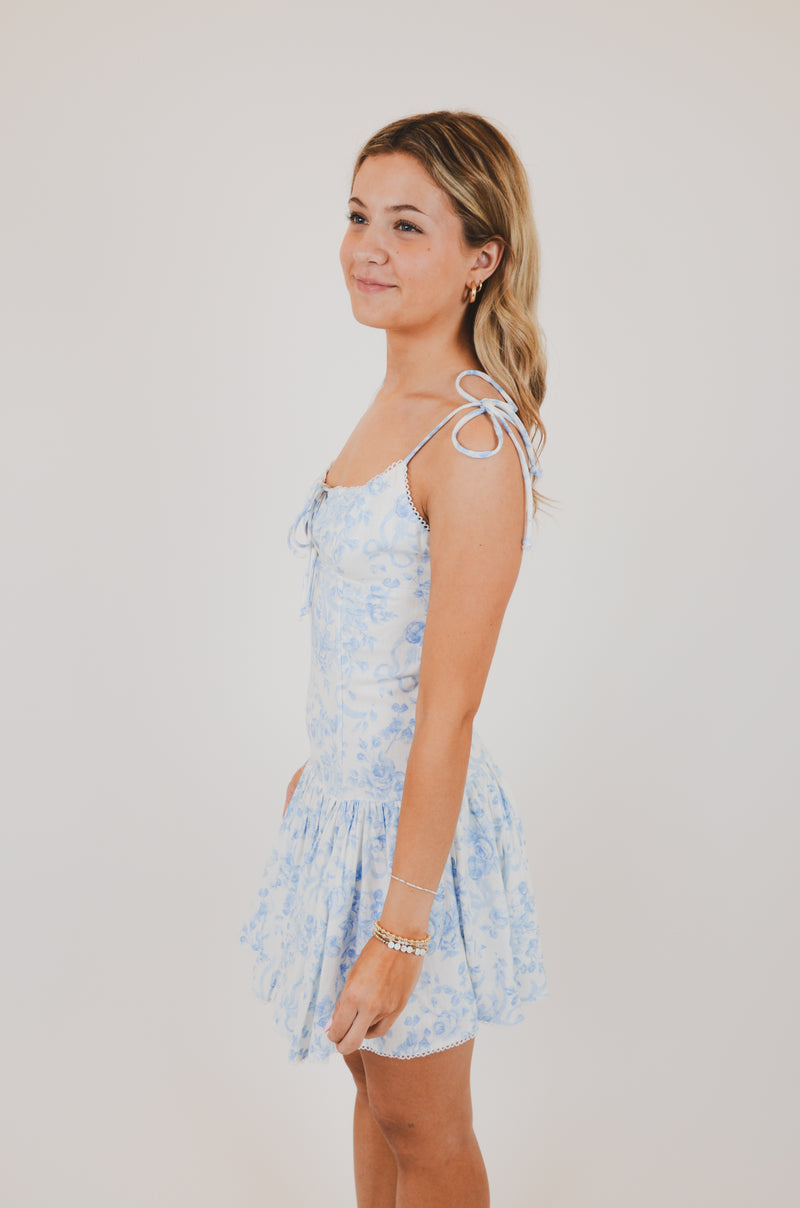 Blue Square Neck with Tie Straps