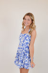 Blue Floral Wide Halter Fit and Flare Mini Dress