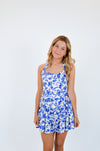 Blue Floral Wide Halter Fit and Flare Mini Dress