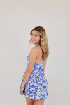 Blue Floral Wide Halter Fit and Flare Mini Dress