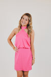 Poly Silk Skinny Halter Mini Dress, Pink