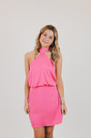 Poly Silk Skinny Halter Mini Dress, Pink
