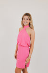 Poly Silk Skinny Halter Mini Dress, Pink