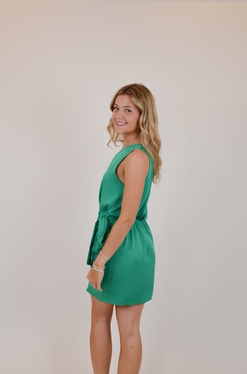 One Shoulder Wrap Mini Dress, Green