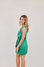 One Shoulder Wrap Mini Dress, Green