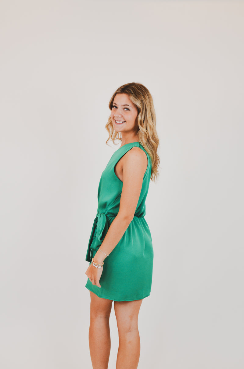One Shoulder Wrap Mini Dress, Green