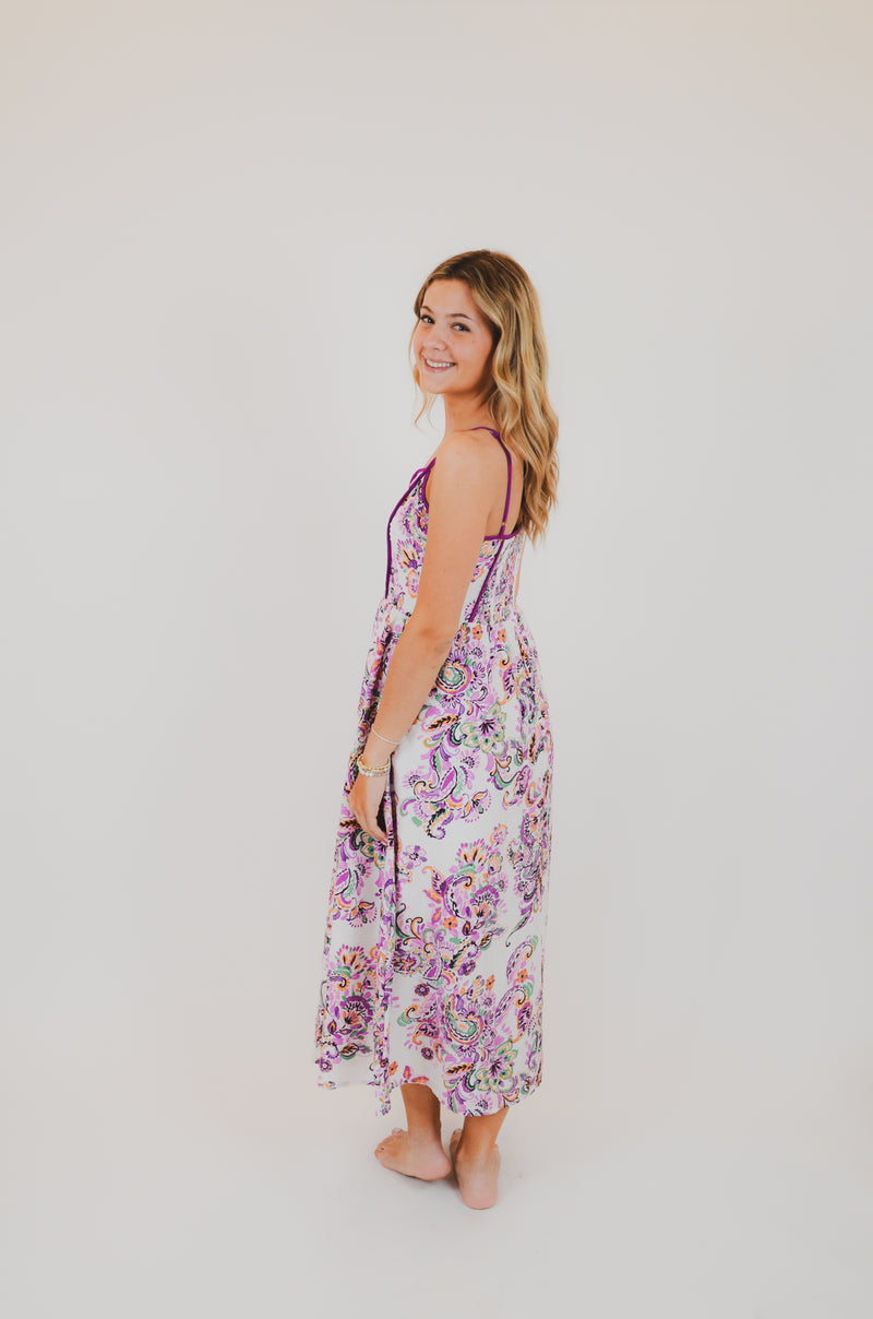 Paisley Print Contrast Binding Midi Dress