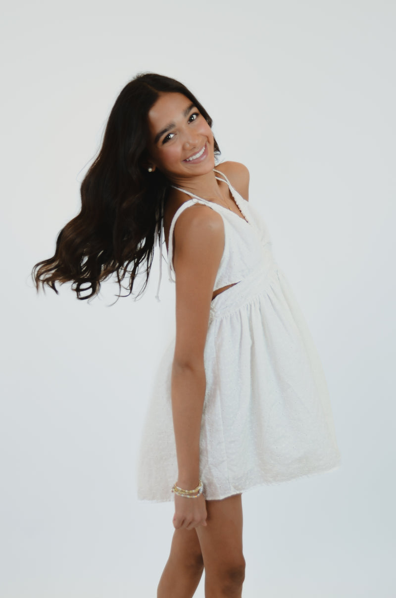 White Cutout Ruched Mini Dress