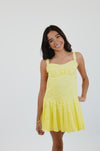 Baby Yellow Open Back Pleated Mini Dress