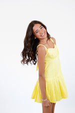 Baby Yellow Open Back Pleated Mini Dress