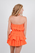 Orange Strapless Skort Romper