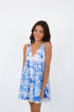 Blue Palm Tree Swing Mini Dress