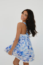 Blue Palm Tree Swing Mini Dress