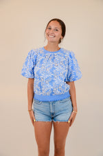 Blue and White Embroidered Top