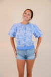 Blue and White Embroidered Top