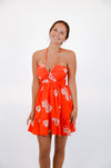 Red Halter Dress with Floral Print