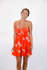 Red Halter Dress with Floral Print