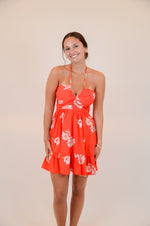 Red Halter Dress with Floral Print