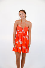 Red Halter Dress with Floral Print